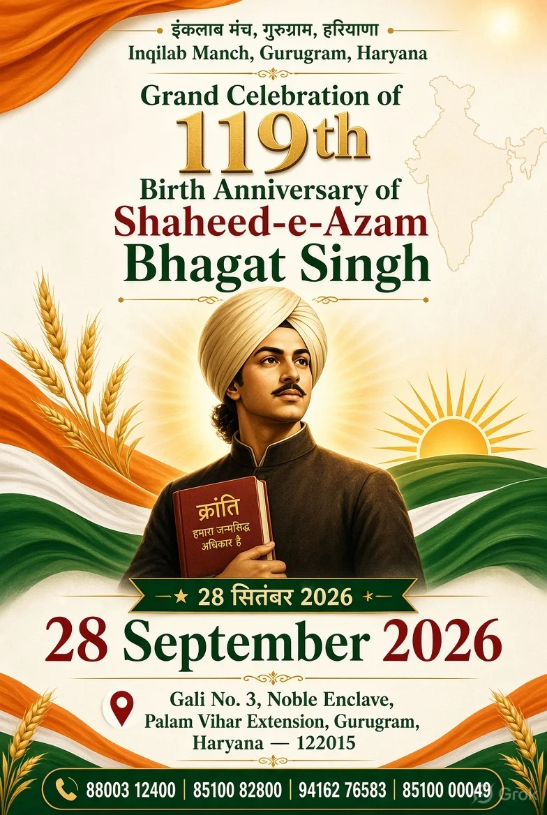 Inqilab Zindabad! Inqilab Manch Celebrates 119th Birth Anniversary of Shaheed Bhagat Singh